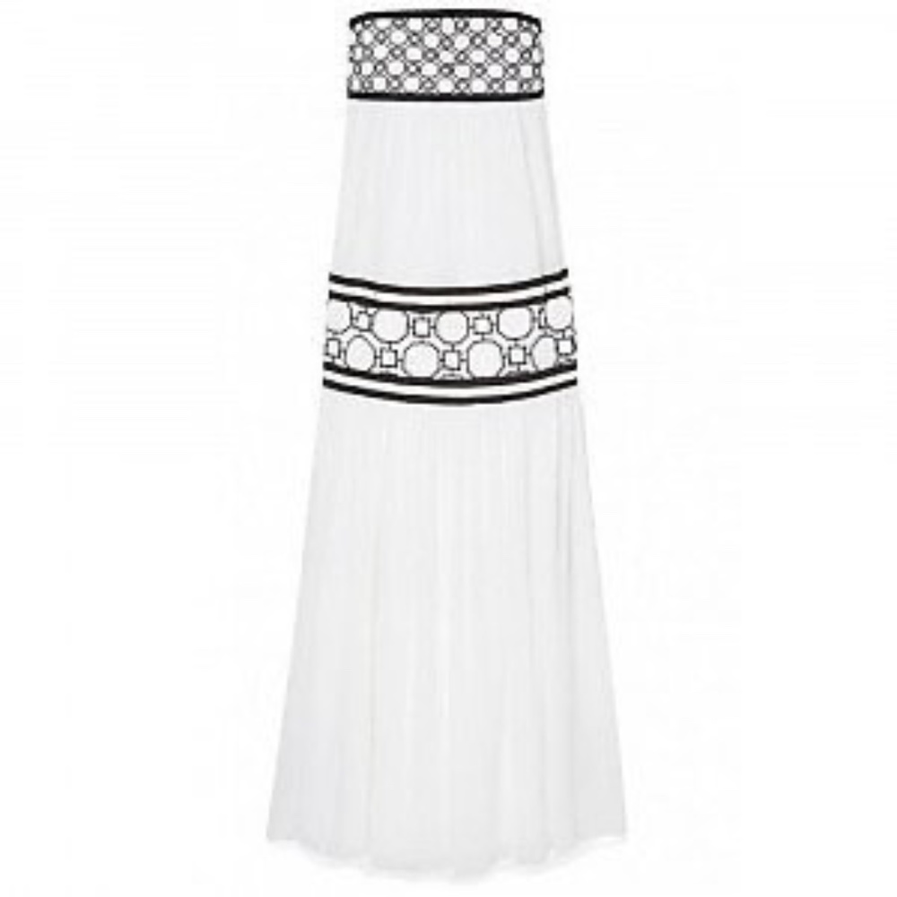 NWT Tory Burch 100% SILK sz12 Dress white black Strapless GEOMETRIC Tent Gown M